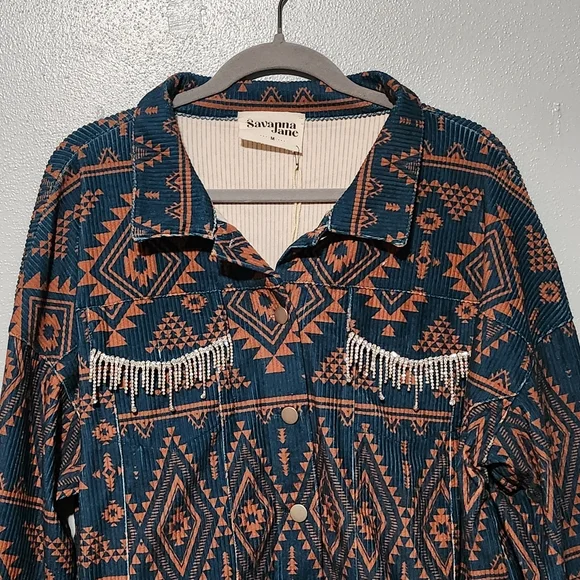 SAVANNA JANE Jacket Womens Medium Teal Western Boho Fringe Bling - Picture 4 of 11